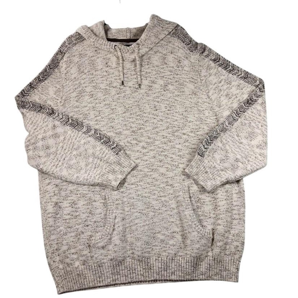 Commerce Sweater Mens 3XL Beige Hooded Geometric Knit Pullover‎ Kangaroo Pocket
